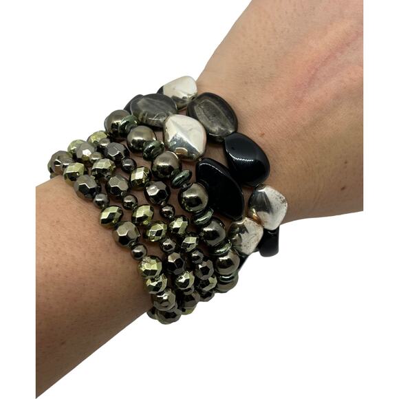 Chic Black and Gray Beaded Stretch Bracelet Set - Picture 1 of 5